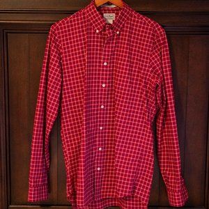 L.L. Bean Mens M Tall Red Plaid Button Down Slightly Fitted Wrinkle Resist Shirt